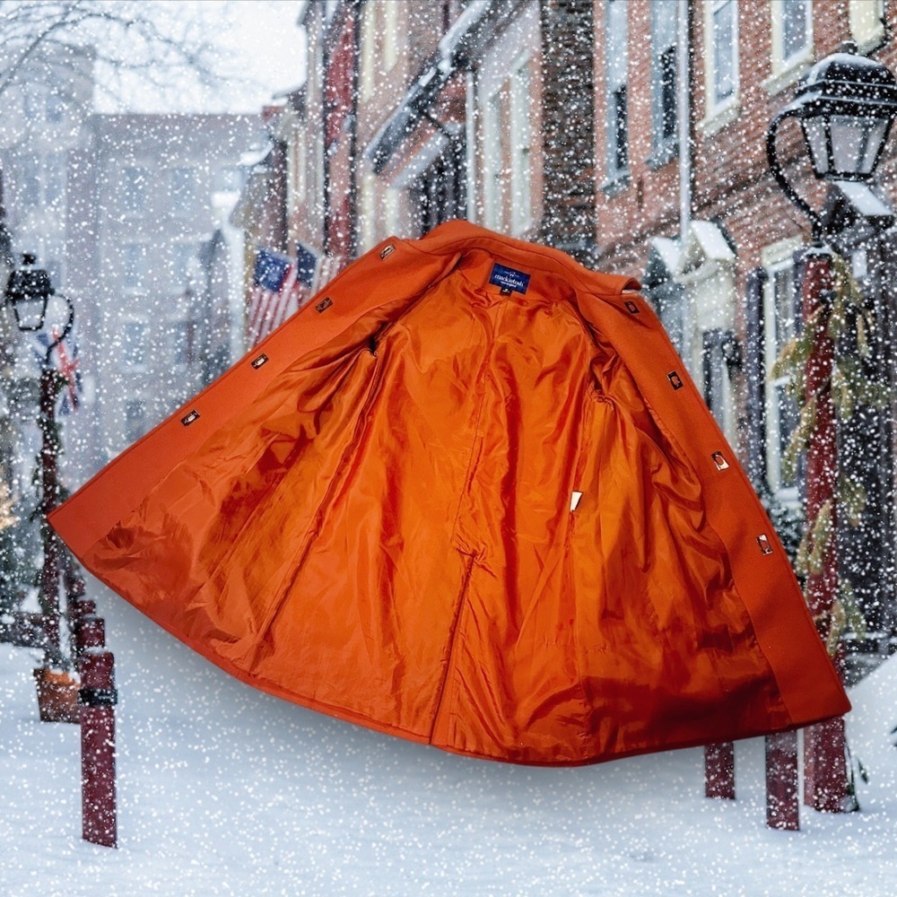 Mackintosh Burnt Orange 100% Wool Winter Coat with Silver Toggle Closure Size M - Picture 13 of 16